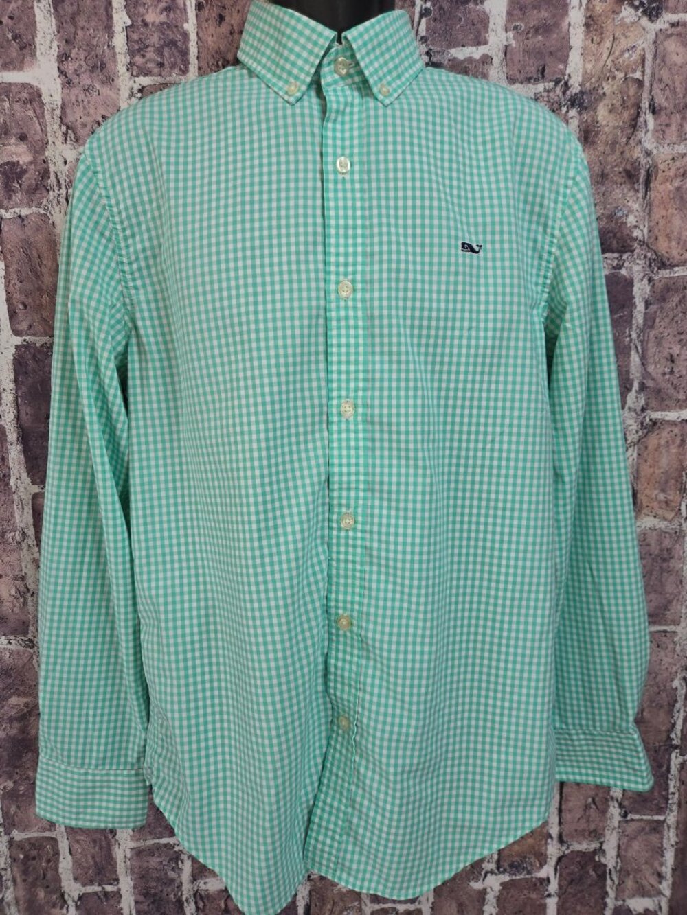 Vineyard Vines Mens Green Check Whale Shirt Medium